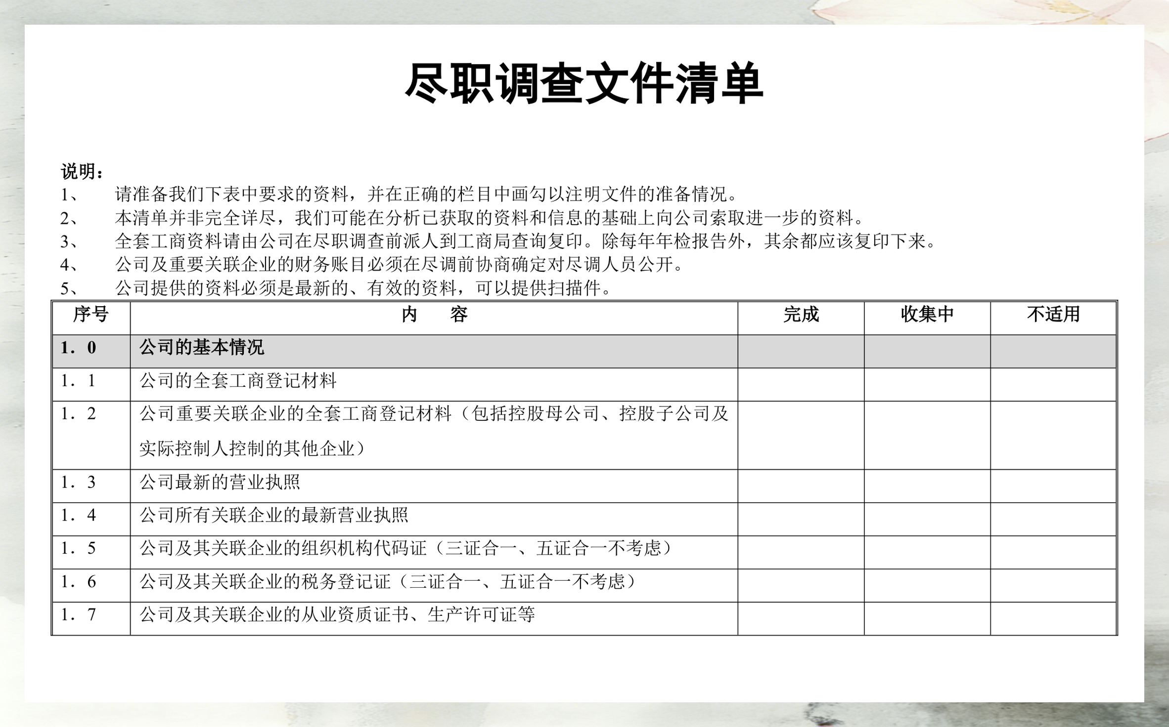 尽调清单模板定制(尽调资料清单如何提供)大连市